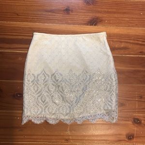 Free People Silver Cream Miniskirt 0
